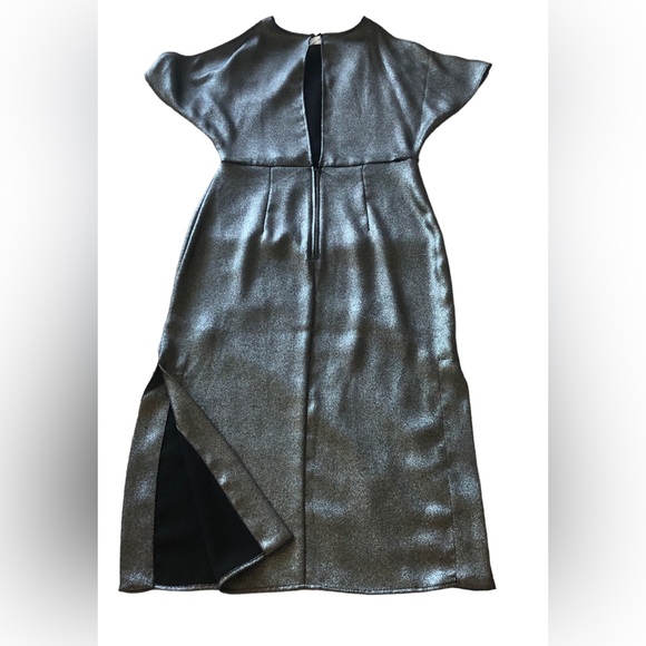 H&M Ladies Black & Silver Glitter Slit Cap Sleeve Fitted New Years Eve Dress - Picture 5 of 11